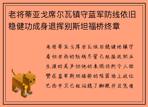 老将蒂亚戈席尔瓦镇守蓝军防线依旧稳健功成身退挥别斯坦福桥终章 老将蒂亚戈席尔瓦镇守蓝军防线依旧稳健功成身退挥别斯坦福桥终章